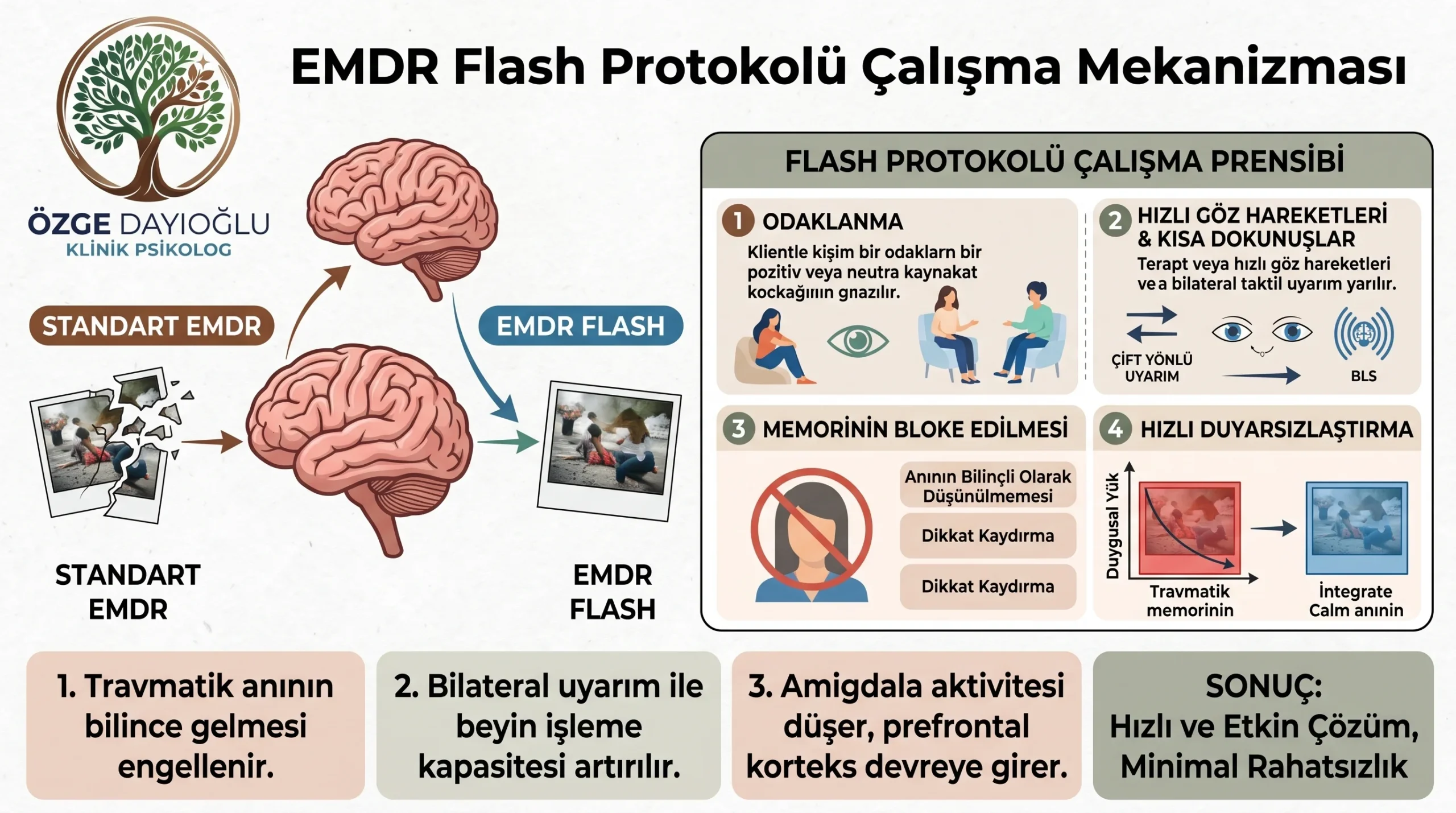 EMDR Flash protokolü hızlı duyarsızlaştırma mekanizması illüstrasyonu